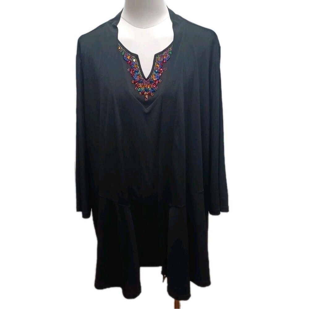 Susan Graver Black Women's Embellished Jacket And Shell 2-pc  Set Size 2X